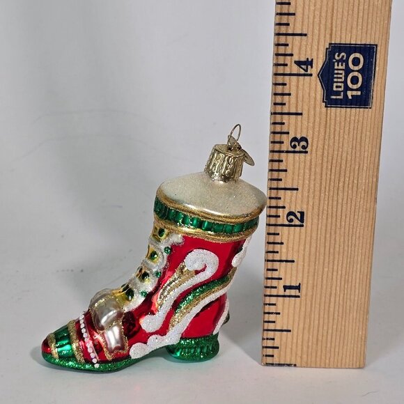 Old World Christmas Ornament Blown Glass Boot Shoe OWC Holiday Hanging Xmas Red - Picture 8 of 8
